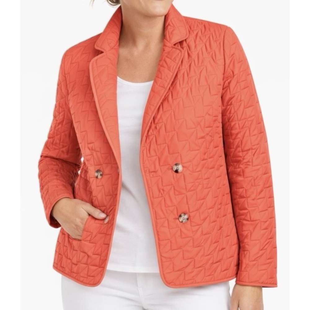 TALBOTS Orange Quilted Jacket XLP Lightweight Blazer Business Casual Workwear